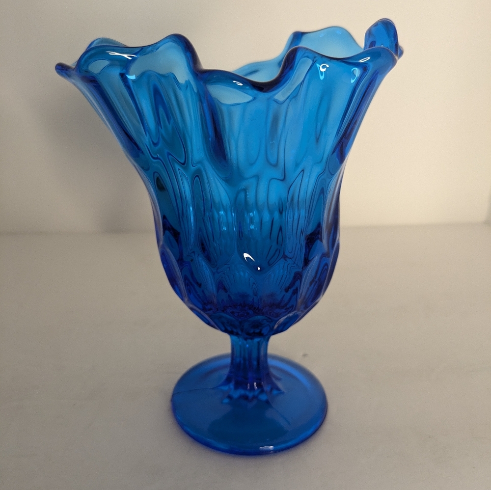 Fenton Swung Handkerchief Vase Pedestal Blue